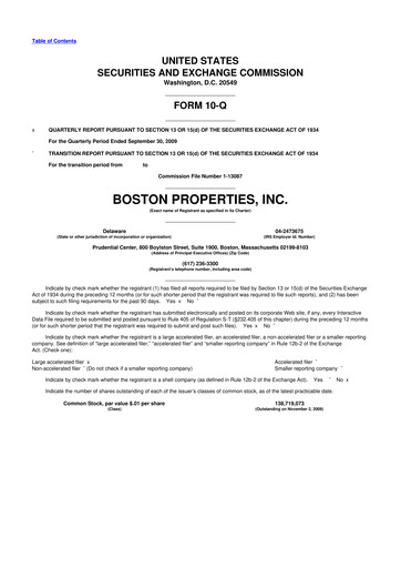 Thumbnail BXP, Inc.
 10-Q Quarterly Report FY 