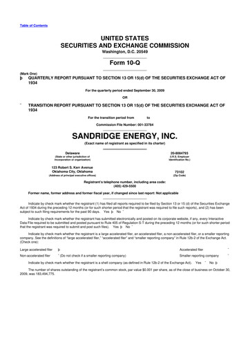 Miniature SandRidge Energy
 10-Q Rapport trimestriel  