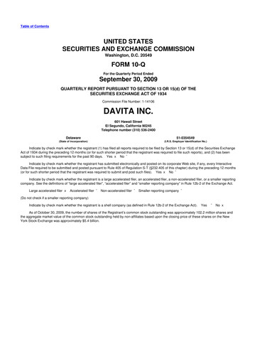 Thumbnail DaVita 10-Q Quarterly Report FY 