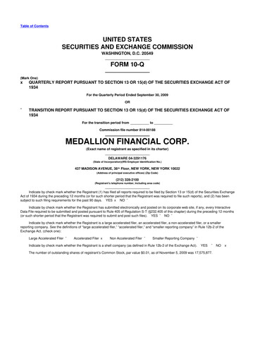 Thumbnail Medallion Financial Corp. 10-Q Quarterly Report FY 