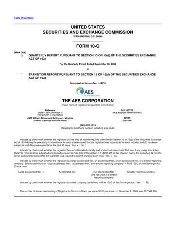 Thumbnail AES 10-Q Quarterly Report FY 