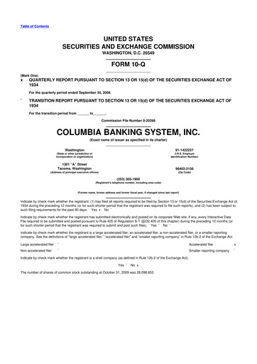 Thumbnail Columbia Banking System 10-Q Quarterly Report FY 