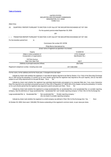 Vorschaubild Philip Morris International 10-Q Quartalsbericht  