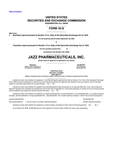 Vorschaubild Jazz Pharmaceuticals 10-Q Quartalsbericht  