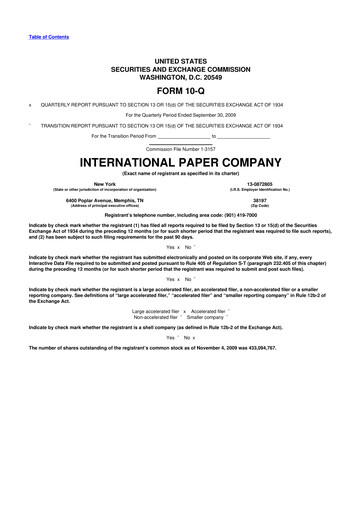 Thumbnail International Paper
 10-Q Quarterly Report FY 