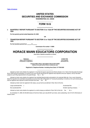 Thumbnail Horace Mann Educators 10-Q Quarterly Report FY 