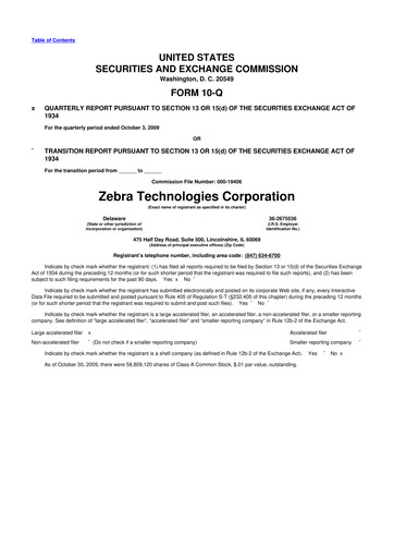 Thumbnail Zebra Technologies 10-Q Quarterly Report FY 