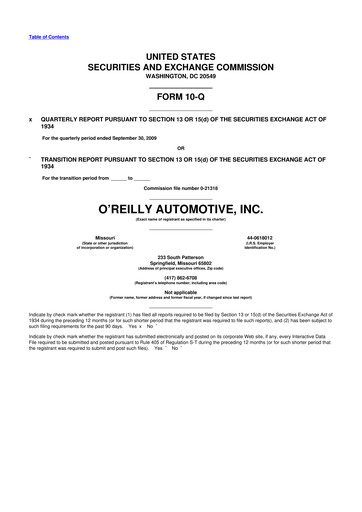 Thumbnail O'Reilly Automotive 10-Q Quarterly Report FY 
