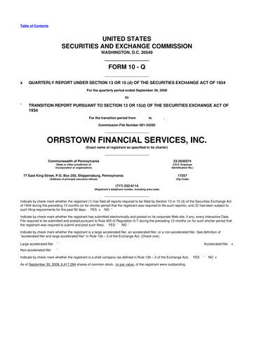 Miniature Orrstown Financial Services 10-Q Rapport trimestriel  