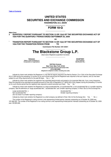 Thumbnail Blackstone Group 10-Q Quarterly Report FY 