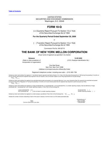 Thumbnail BNY Mellon (Bank of New York Mellon) 10-Q Quarterly Report FY 