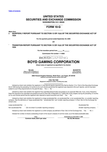 Miniature Boyd Gaming
 10-Q Rapport trimestriel  