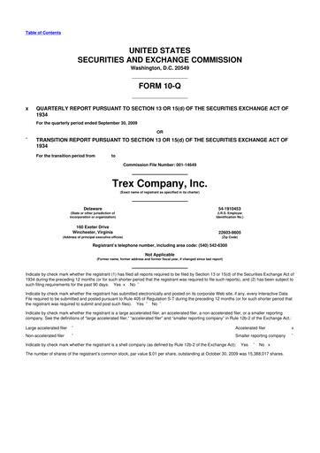 Miniature Trex 10-Q Rapport trimestriel  