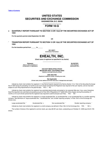 Miniature eHealth 10-Q Rapport trimestriel  