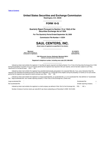 Thumbnail Saul Centers 10-Q Quarterly Report FY 