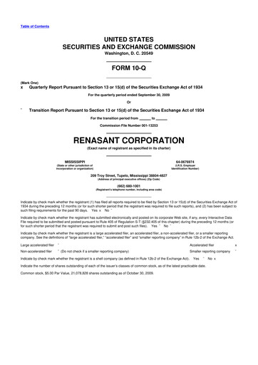 Thumbnail Renasant Corp 10-Q Quarterly Report FY 