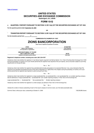 Thumbnail Zions Bancorporation
 10-Q Quarterly Report FY 