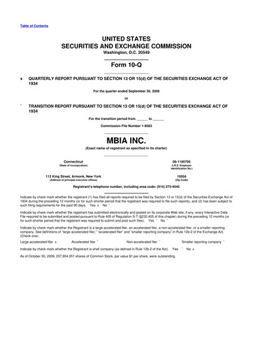 Thumbnail MBIA 10-Q Quarterly Report FY 