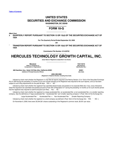 Thumbnail Hercules Capital
 10-Q Quarterly Report FY 
