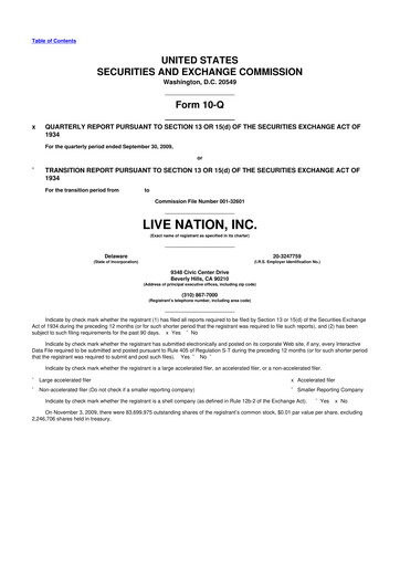 Thumbnail Live Nation
 10-Q Quarterly Report FY 