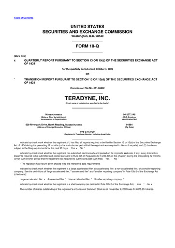 Thumbnail Teradyne 10-Q Quarterly Report FY 