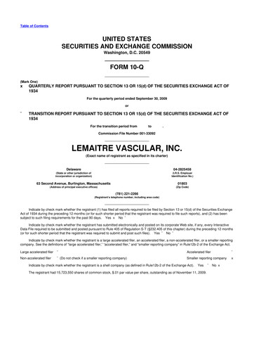 Miniature LeMaitre Vascular 10-Q Rapport trimestriel  