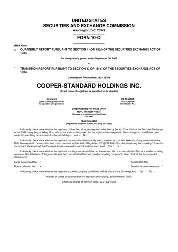 Thumbnail Cooper Standard 10-Q Quarterly Report FY 