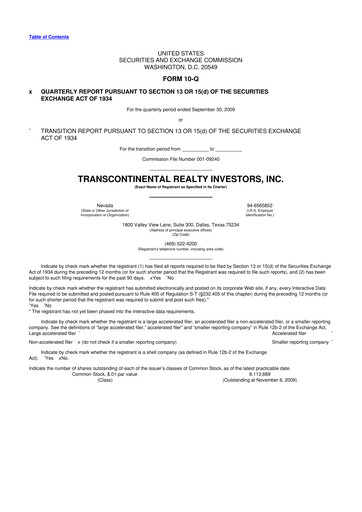 Thumbnail Transcontinental Realty Investors 10-Q Quarterly Report FY 