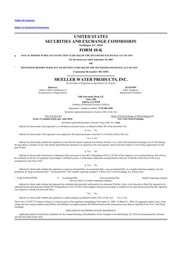 Thumbnail Mueller Water Products
 10-K Annual Report 