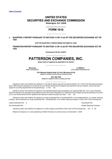 Miniature Patterson Companies
 10-Q Rapport trimestriel  