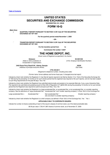 Thumbnail Home Depot 10-Q Quarterly Report FY 