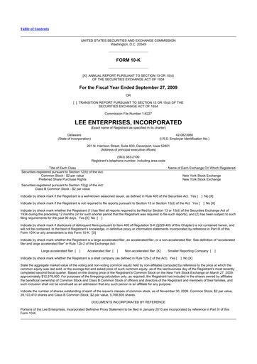 Thumbnail Lee Enterprises
 10-K Annual Report 