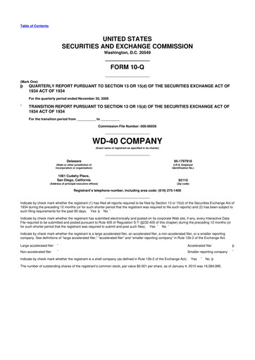 Miniature WD-40 Company
 10-Q Rapport trimestriel  