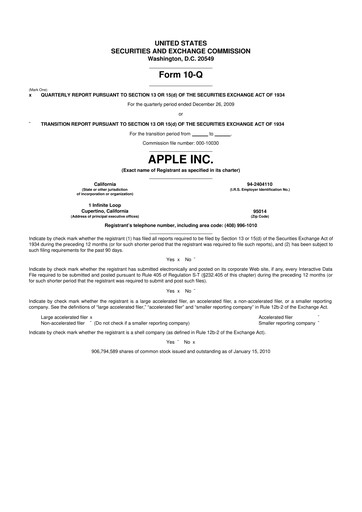 Thumbnail Apple 10-Q Quarterly Report FY 