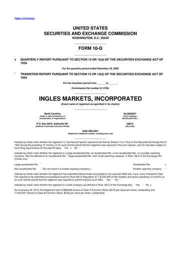 Miniature Ingles Markets 10-Q Rapport trimestriel  