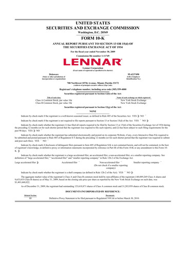 Thumbnail Lennar 10-K Annual Report 