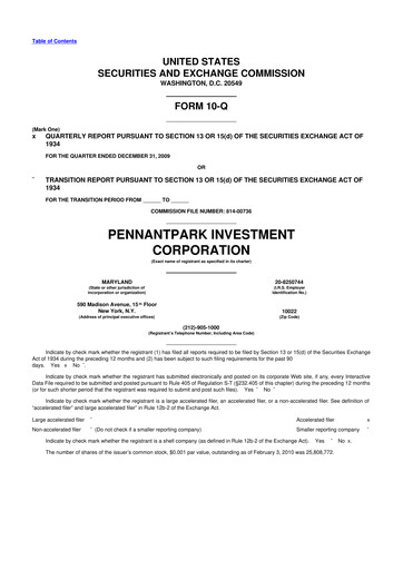 Thumbnail PennantPark Investment 10-Q Quarterly Report FY 