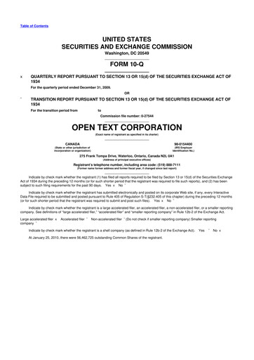 Thumbnail OpenText 10-Q Quarterly Report FY 