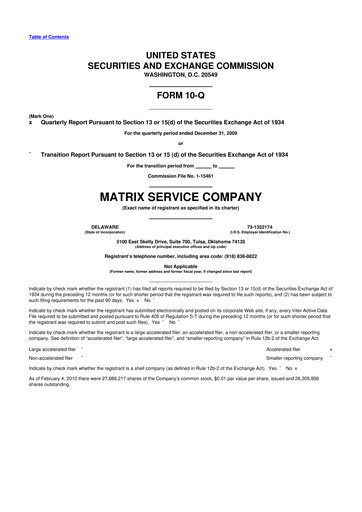 Miniature Matrix Service Company 10-Q Rapport trimestriel  