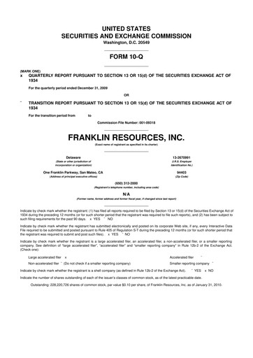 Thumbnail Franklin Resources 10-Q Quarterly Report FY 