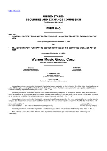 Thumbnail Warner Music Group
 10-Q Quarterly Report FY 