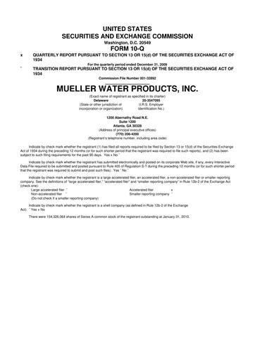 Miniature Mueller Water Products
 10-Q Rapport trimestriel  