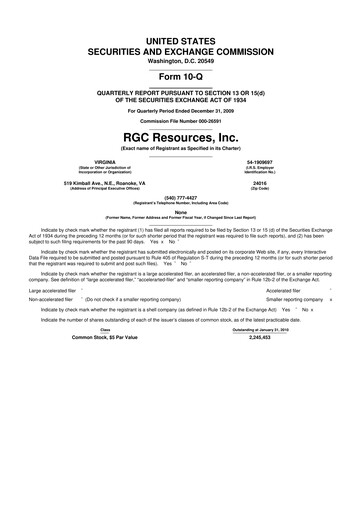 Thumbnail RGC Resources 10-Q Quarterly Report FY 