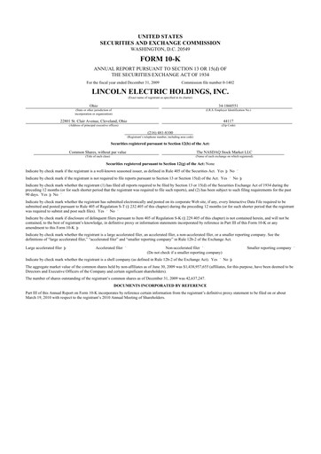 Thumbnail Lincoln Electric
 10-K Annual Report 