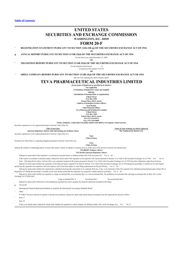 Thumbnail Teva Pharmaceutical Industries 20-F Annual Report 