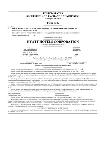 Thumbnail Hyatt Hotels 10-K Annual Report 