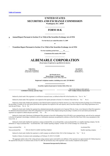 Thumbnail Albemarle 10-K Annual Report 