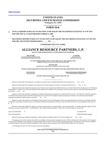 Thumbnail Alliance Resource Partners 10-K Annual Report 