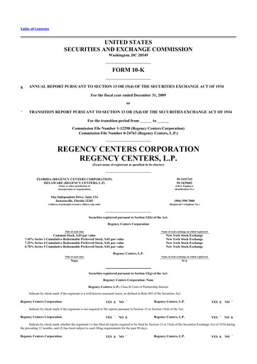 Thumbnail Regency Centers
 10-K Annual Report 