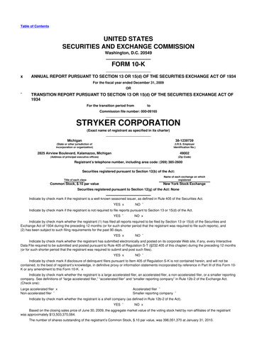 Thumbnail Stryker Corporation 10-K Annual Report 